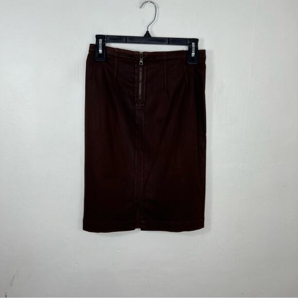 Peruvian Connection Brown Coated Premium Denim Pencil Skirt Size 2 - Picture 2 of 11